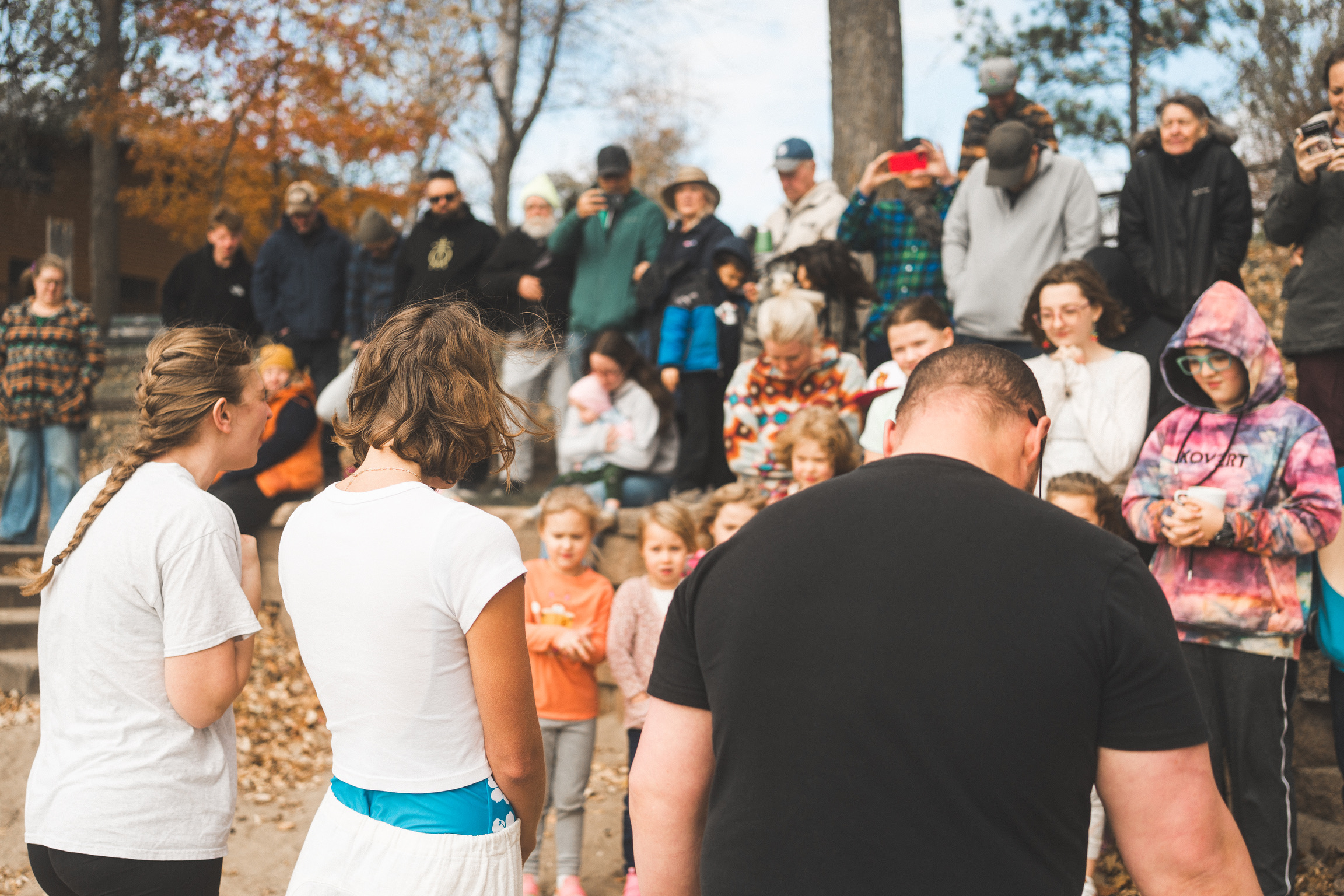 The Corner Church community gathering outdoors at Fall Retreat